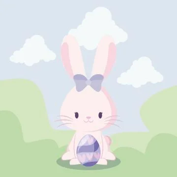 Cute rabbit female with egg of easter in landscape Illustrazione stock