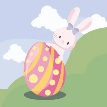 Cute rabbit female with egg of easter in landscape Illustrazione stock