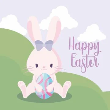 Cute rabbit female with egg of easter in landscape Illustrazione stock