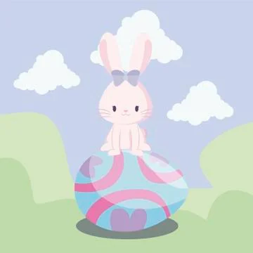 Cute rabbit female with eggs of easter in landscape Illustrazione stock