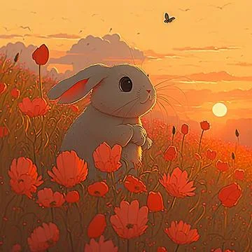 Cute rabbit in the field Stock Illustration