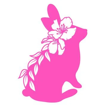Cute rabbit with flower. Easter bunny, vector illustration. Stock Illustration
