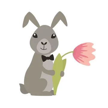 Cute rabbit with flower Stock Illustration
