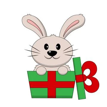 Cute Rabbit in gift box. Draw illustration in color Illustrazione stock