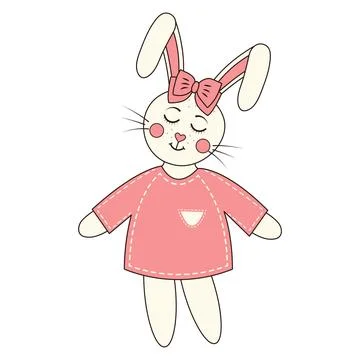Cute rabbit girl. Easter bunny. Groovy retro character. Stock Illustration