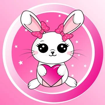 Cute rabbit with heart in the hands.  Stock Illustration