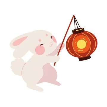 Cute rabbit holding lantern for mid autumn festival Stock Illustration