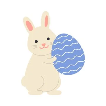 Cute rabbit holding painted Easter egg. Easter holiday. Cartoon vector Illustrazione stock