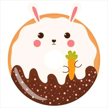 Cute rabbit holding rabbit donut with chocolate glaze, tasty sweets for kids  Stock Illustration