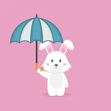 Cute Rabbit Holding Umbrella Stock Illustration