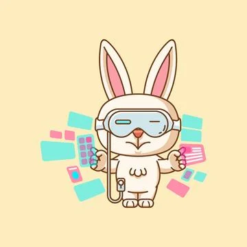Cute rabbit interact virtual reality glasses vr kawaii chibi character mascot Stock Illustration