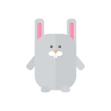 Cute rabbit with long ears, gray bunny, childish simple funny pet Stock Illustration