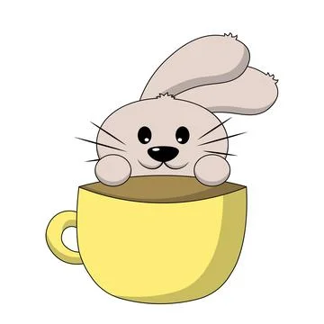 Cute Rabbit looks in Cup. Draw illustration in color Stock Illustration