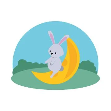 Cute rabbit with moon easter season in camp Stock Illustration