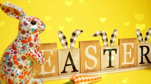 Cute Rabbit in Nest with Falling Blue Hearts and Bokeh Video stock 330246025