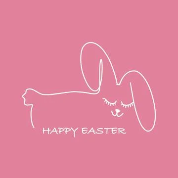 Cute rabbit in one line and Happy Easter inscription. Easter card. Vector ill Stock Illustration