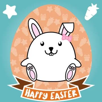Cute rabbit in Orange pattern egg on Blue background for Happy easter day c.. Stockillustratie
