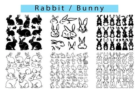 Cute Rabbit outline drawing easy, Simple Rabbit silhouette vector Illustration
