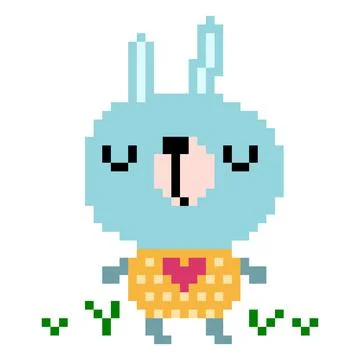 Cute rabbit pattern. Pixel rabbit image. Vector Illustration of pixel art. 스톡 일러스트