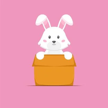 Cute Rabbit Playing Box Cartoon Stock Illustration