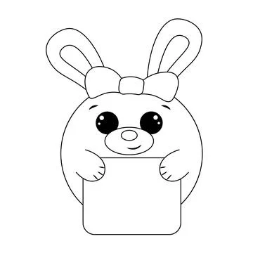 Cute Rabbit with poster without text in black and white for congratulation Stock-Illustration