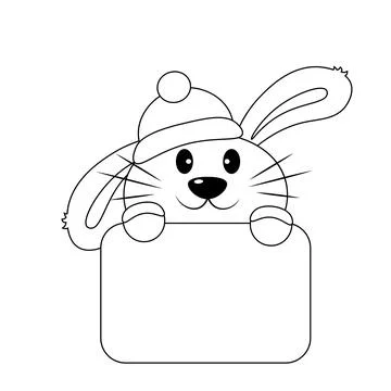Cute Rabbit with poster without text in black and whitefor congratulation Illustrazione stock