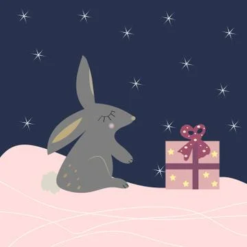 Cute rabbit with a present. Stock Illustration