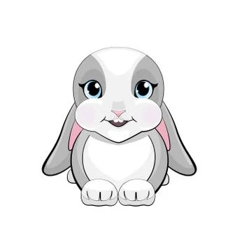 Cute rabbit with pubescent ears with emotion of happy. Stock Illustration