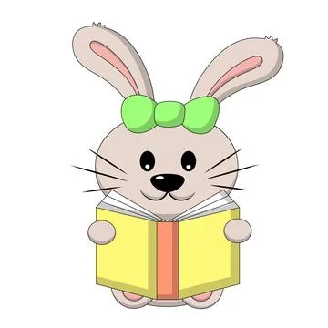 Cute Rabbit read book. Draw illustration in color Stock Illustration