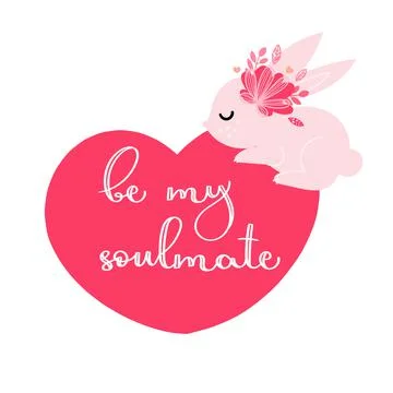 Cute rabbit on a red heart Stock Illustration