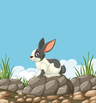 Cute Rabbit on a Rocky Hill Stock Illustration