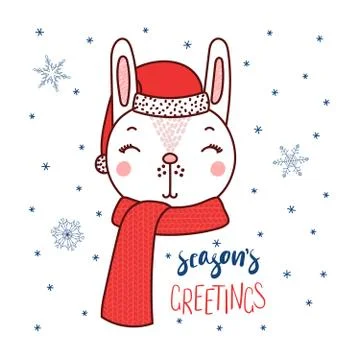 Cute rabbit in a Santa hat Stock Illustration