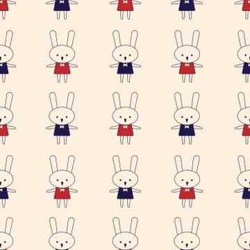 Cute Rabbit seamless pattern background. Vector flat cute polka dots template 스톡 일러스트