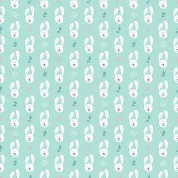 Cute rabbit Seamless pattern. Cartoon Animals in forest background. Vector il 스톡 일러스트