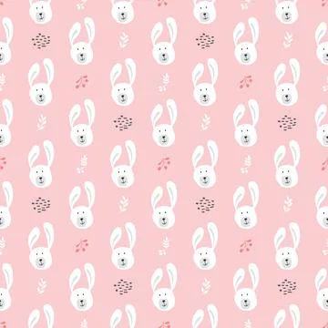 Cute rabbit Seamless pattern. Cartoon Animals in forest background. Vector il Stock Illustration