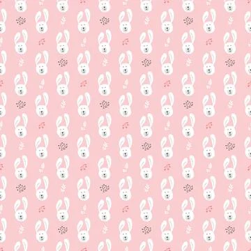 Cute rabbit Seamless pattern. Cartoon Animals in forest background. Vector il Stock Illustration