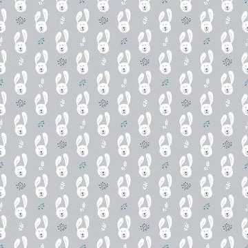 Cute rabbit Seamless pattern. Cartoon Animals in forest background. Vector il Stock Illustration