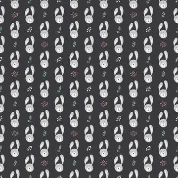 Cute rabbit Seamless pattern. Cartoon Animals in forest background. Vector il Stock Illustration