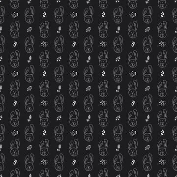 Cute rabbit Seamless pattern. Cartoon Animals in forest background. Vector il Stock Illustration