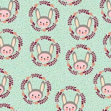 Cute rabbit seamless pattern, cartoon background Stock Illustration