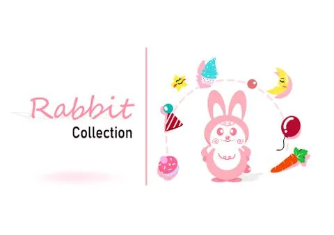 Cute rabbit sets collection, celebration, party and holiday pink pastel concept Stock Illustration