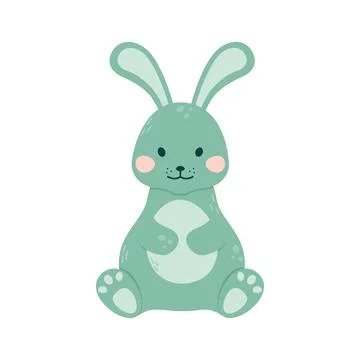 The cute rabbit is sitting and smiling. Funny bunny. Stock Illustration