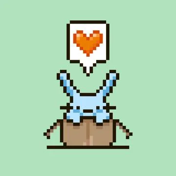 Cute rabbit sitting in a cardboard box with a red heart in a speech bubble Stock Illustration