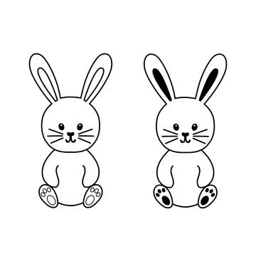 Cute rabbit sitting. Vector illustration lovely stylized bunny in outline style Stock Illustration