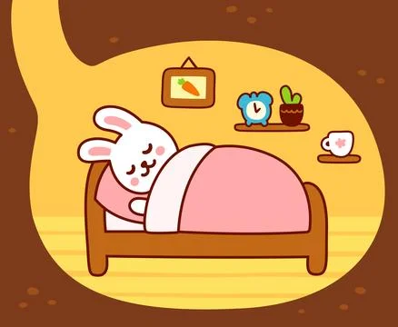Cute rabbit sleeping in burrow Stock Illustration