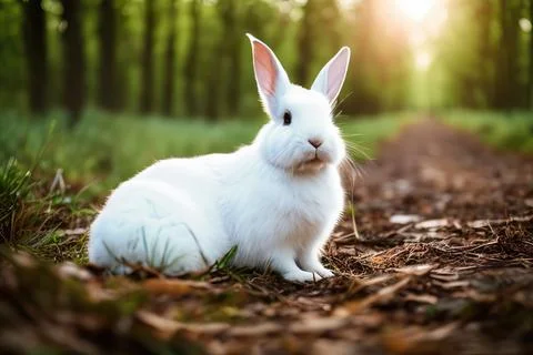 Cute rabbit in a spring forest scene Stock Photos