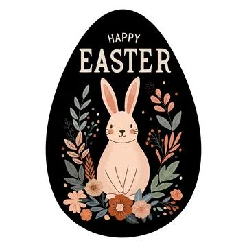 Cute rabbit surrounded by meadow flowers and leaves on a dark background. L.. Stock Illustration