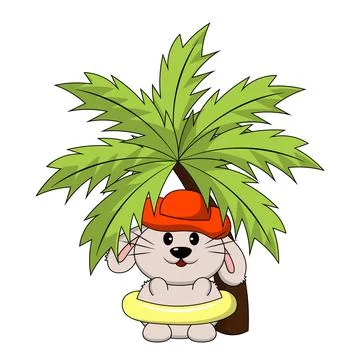 Cute Rabbit under the palm tree. Draw illustration in color Stock Illustration