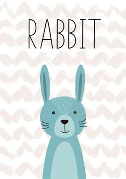 Cute rabbit. Vector. Poster, card for kids Stock Illustration