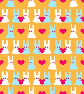 Cute rabbits and love pattern seamless. Hares and heart background. Baby fa.. Stock Illustration